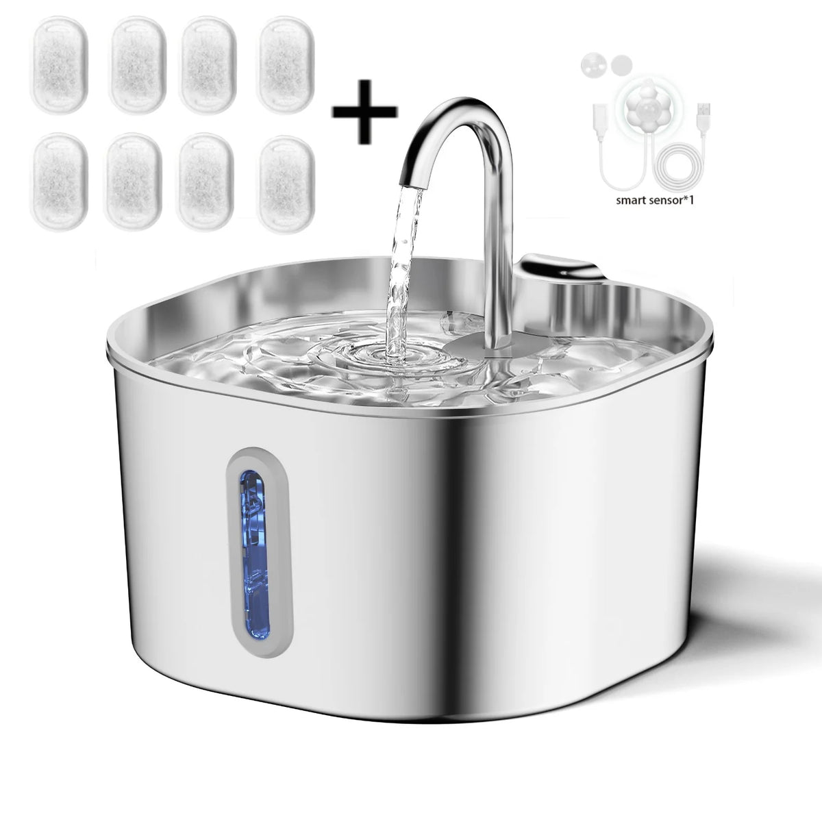 Stainless Steel Cat Water Fountain, 2.2 L - 8chip Sensor