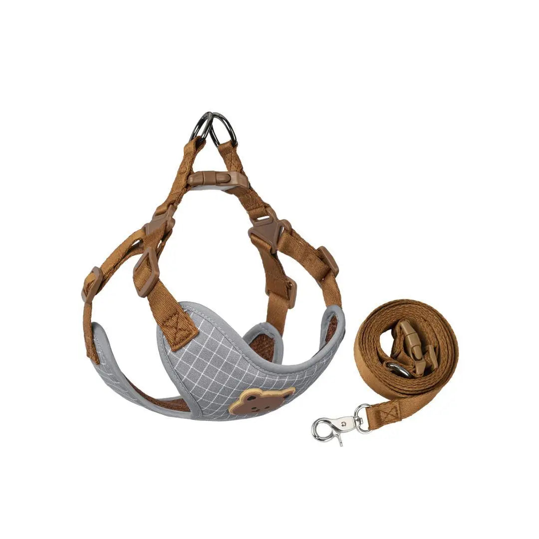 Plaid Harness and Lead Set for Small Dogs and Cats - Plaid Gray / XS