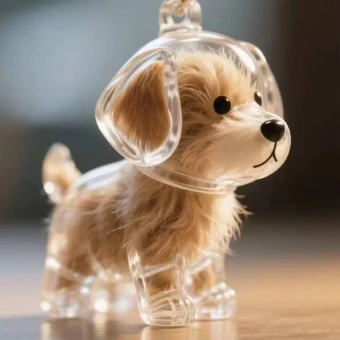 Clear Dog Fur Keepsake Capsule Keyring