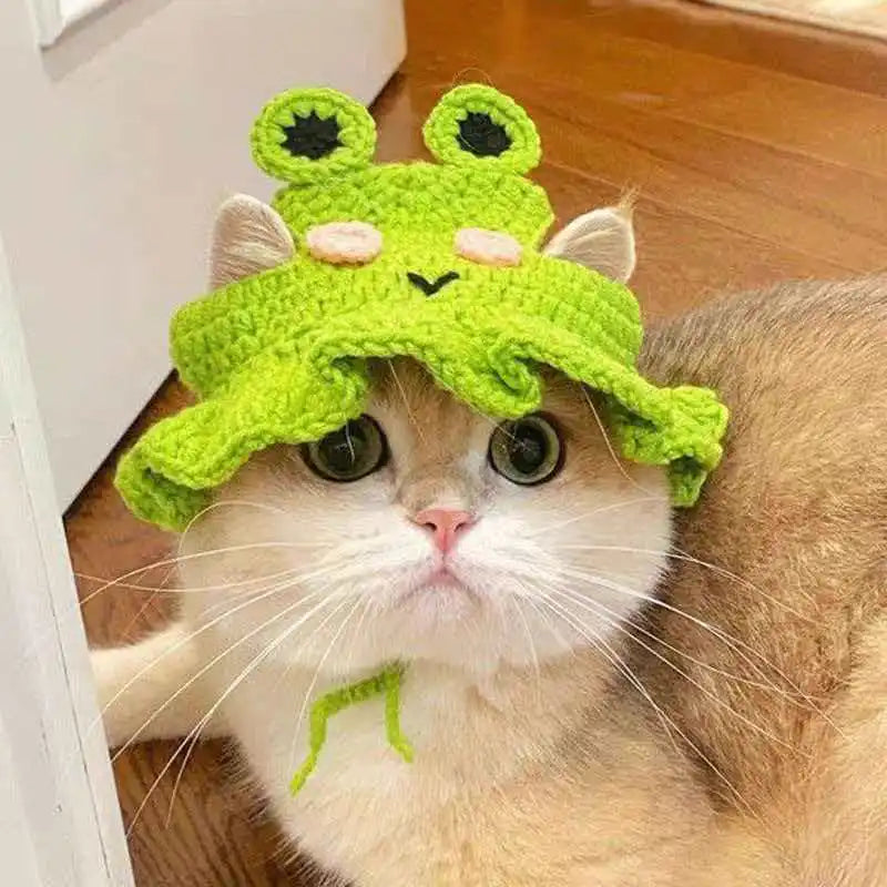 Crochet Flower Hat for Cats and Small Dogs - Light Green / S