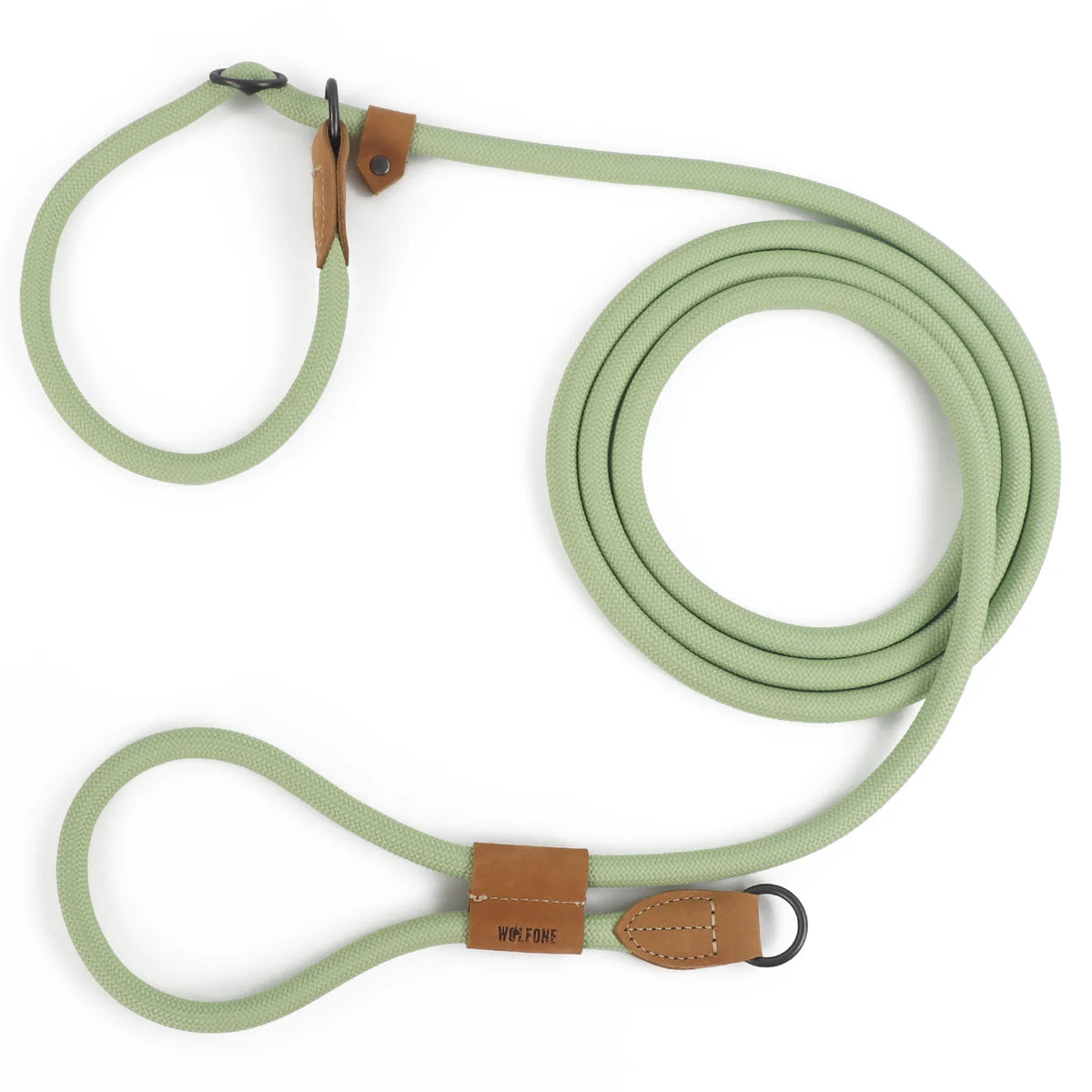 Multi-Use Rope Lead with Leather Trim - Light Green / 3 m