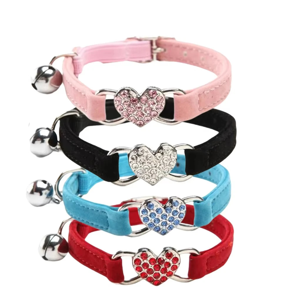 Velvet Heart Cat Collar with Bell