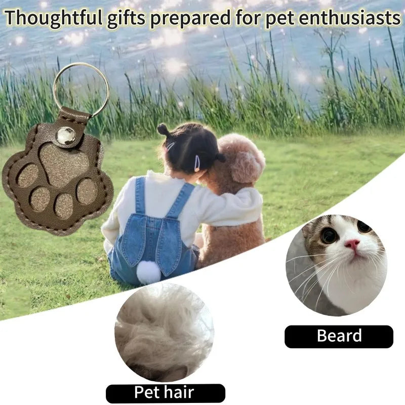 Brown paw fur pouch keyring holding pet hair