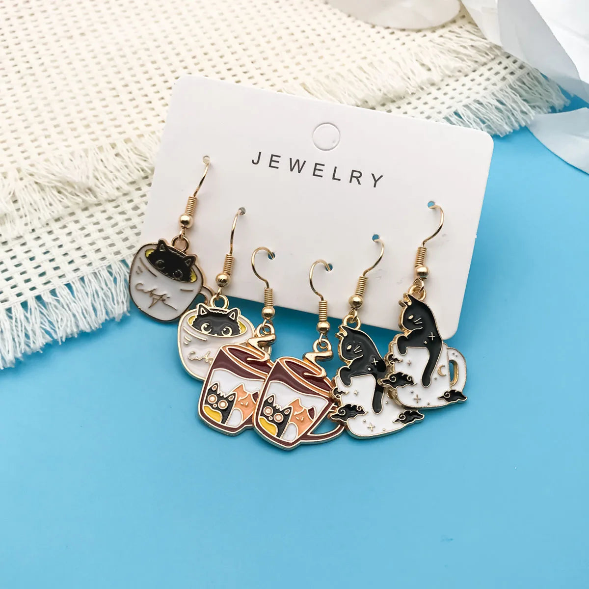 Teacup Cat Earrings Set (3 Pairs)
