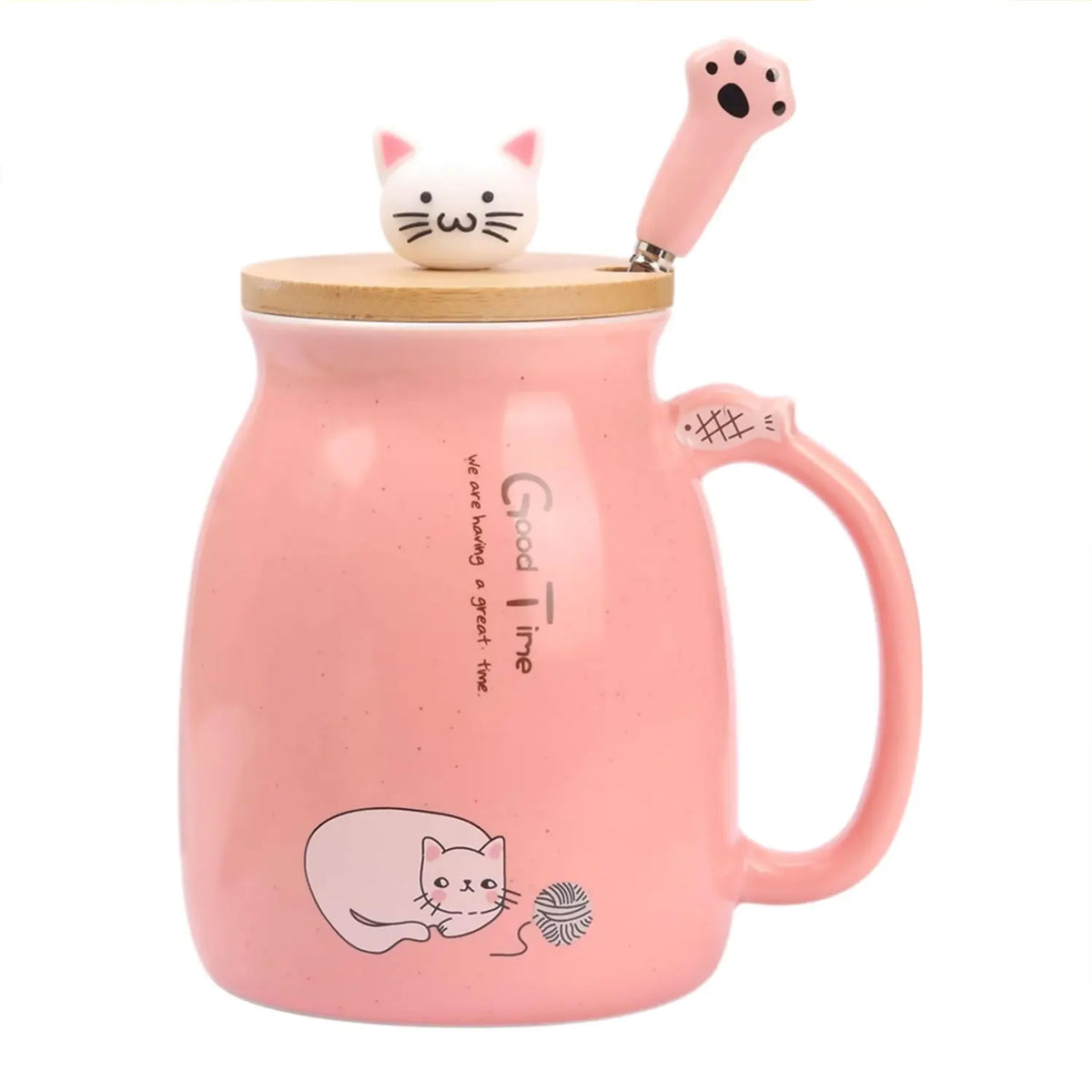 Cat Teacup Mug with Lid & Spoon