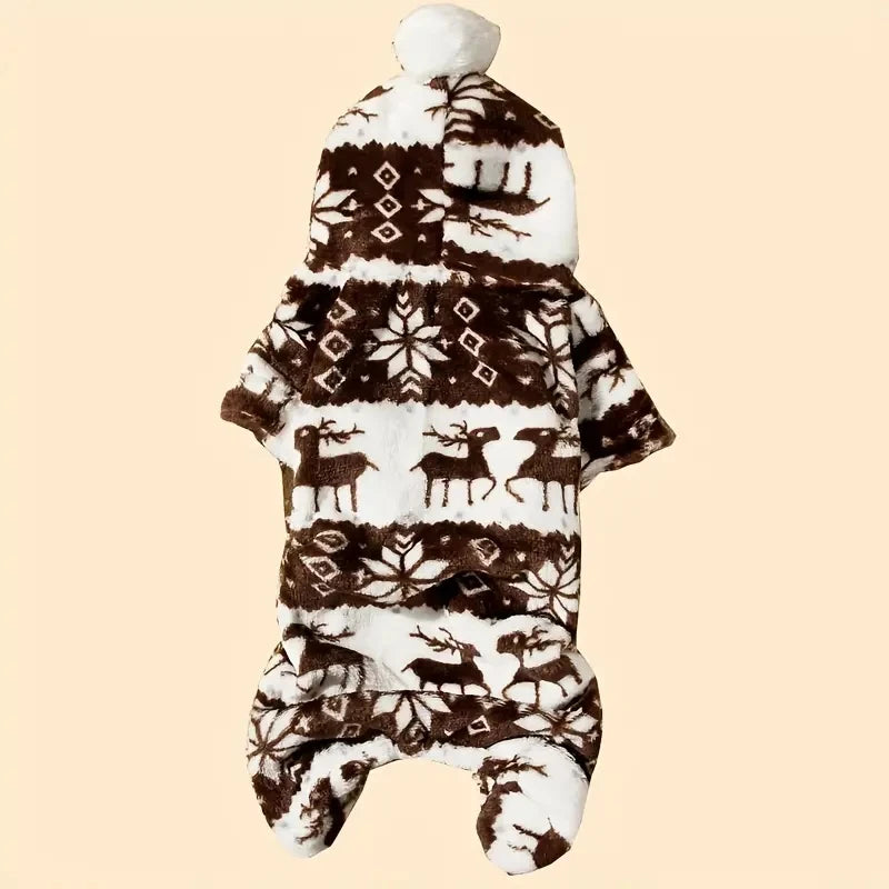 Reindeer Fleece Pyjamas for Dogs - Coffee / S