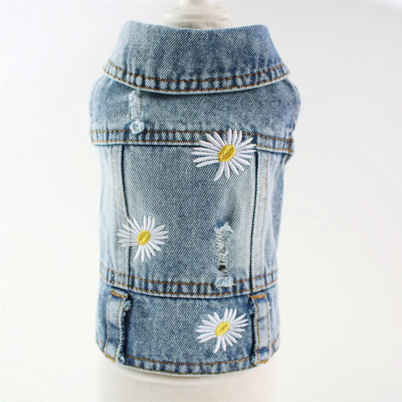 Denim Jacket for Small Dogs - Light blue daisy / XS (1 to 1.5 kg)