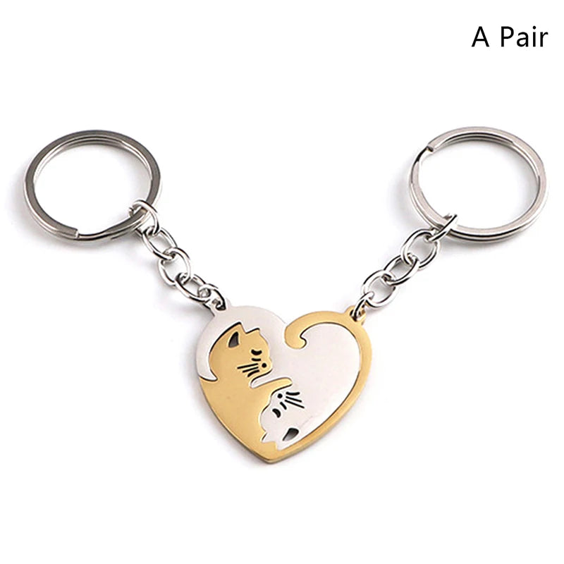 Hugging Cats Heart Keyring
