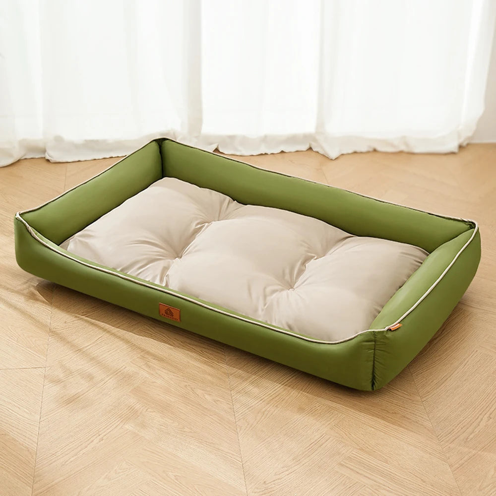Sofa-Style Dog Bed with Raised Sides - M / Green Beige