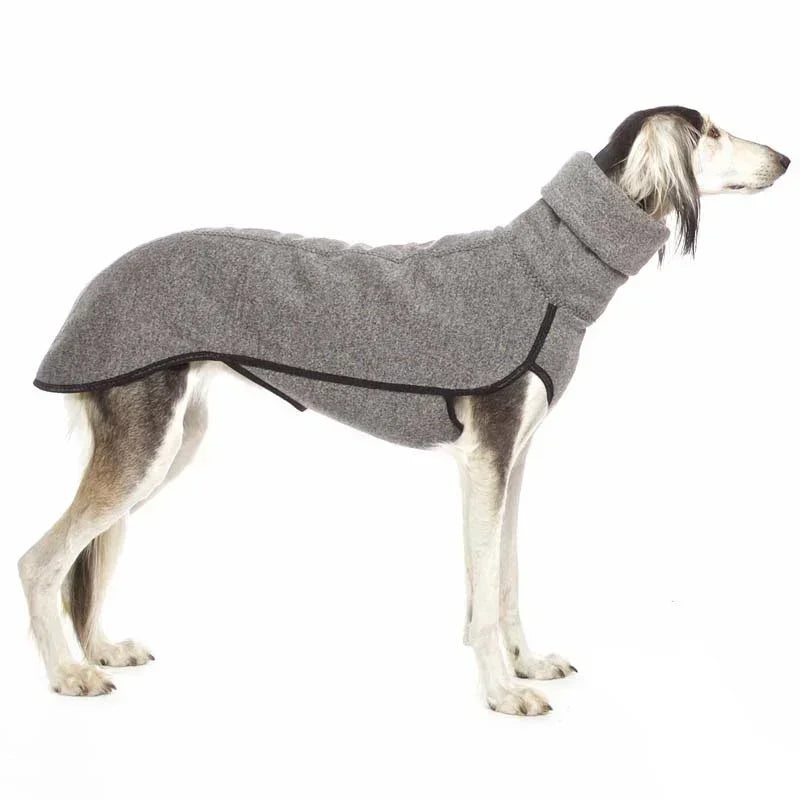High-Neck Fleece Coat for Sighthounds - Light Grey / S