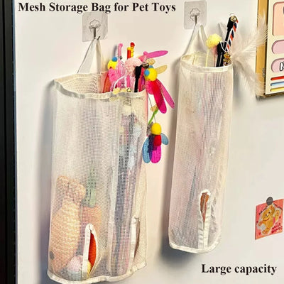 Wall-Hanging Mesh Storage for Cat Toys