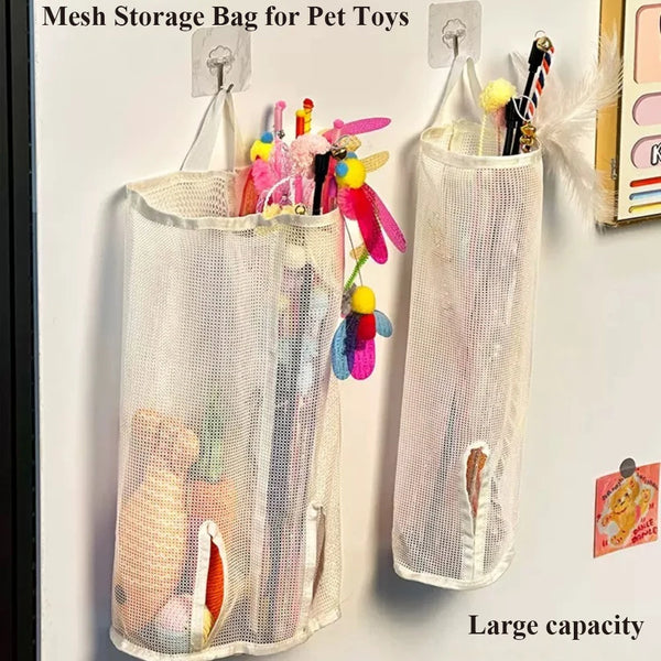 Wall-Hanging Mesh Storage for Cat Toys