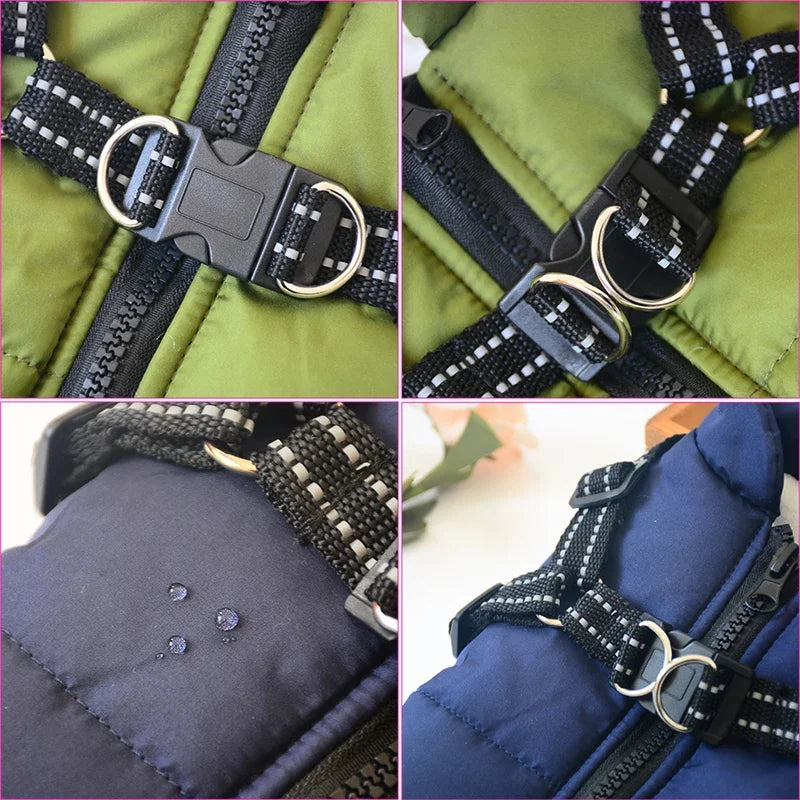 Warm Dog Jacket with Built-In Harness