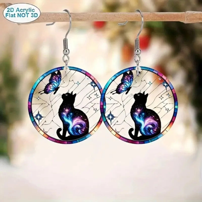 Starry Night Moon Cat Earrings