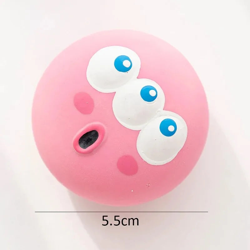Squeaky Rubber Face Ball Dog Toy - Pink
