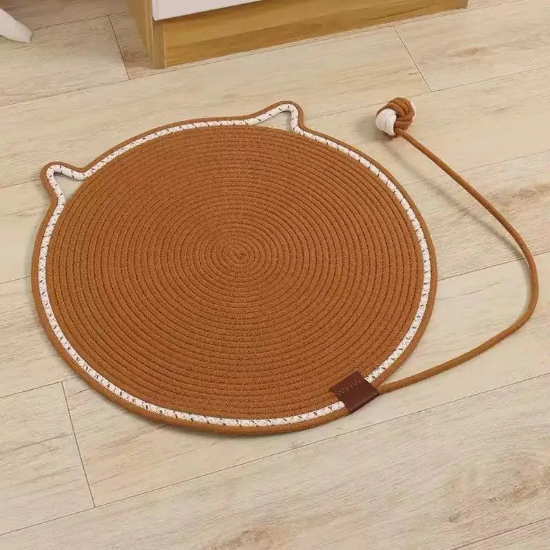 Round Rope Scratching Mat with Ball - Khaki / 35 cm
