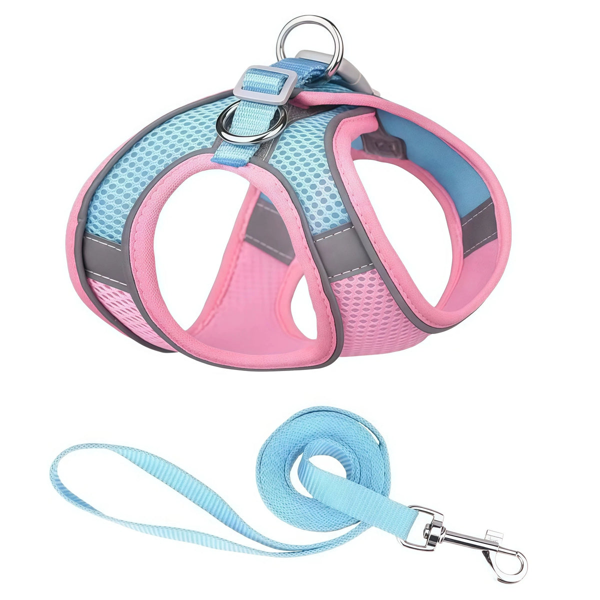 Reflective Mesh Harness and Lead Set - Pink Blue / XXS