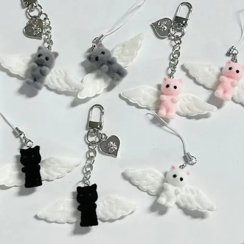 Angel Wings Kitty Heart Keyring