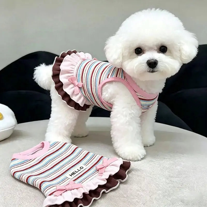 Striped Frill Dress for Cats and Small Dogs - Large (7 to 9 kg)