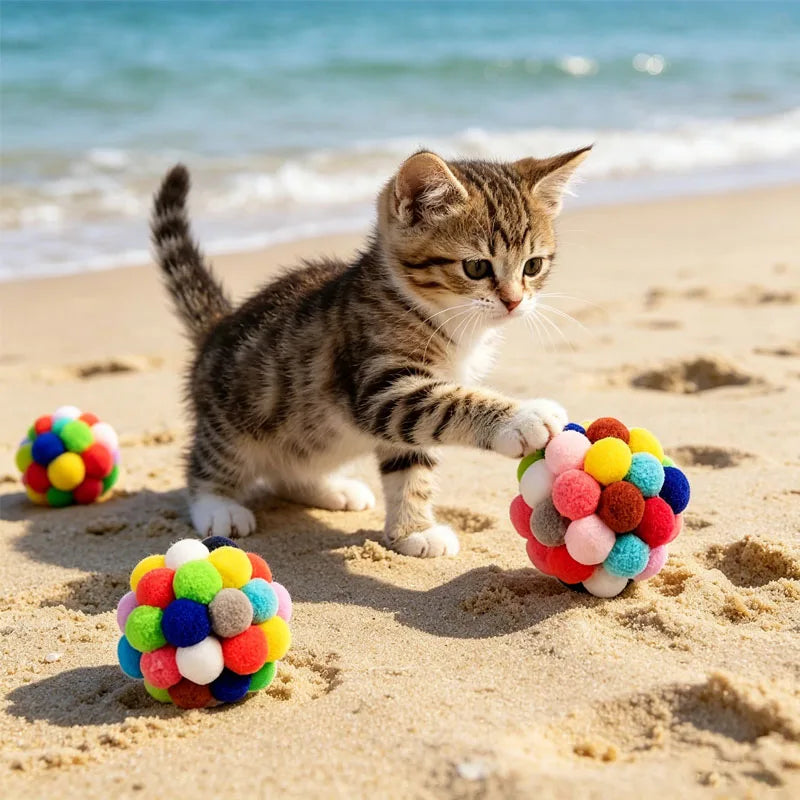 Pom-Pom Bell Balls for Cats, Pack of 2