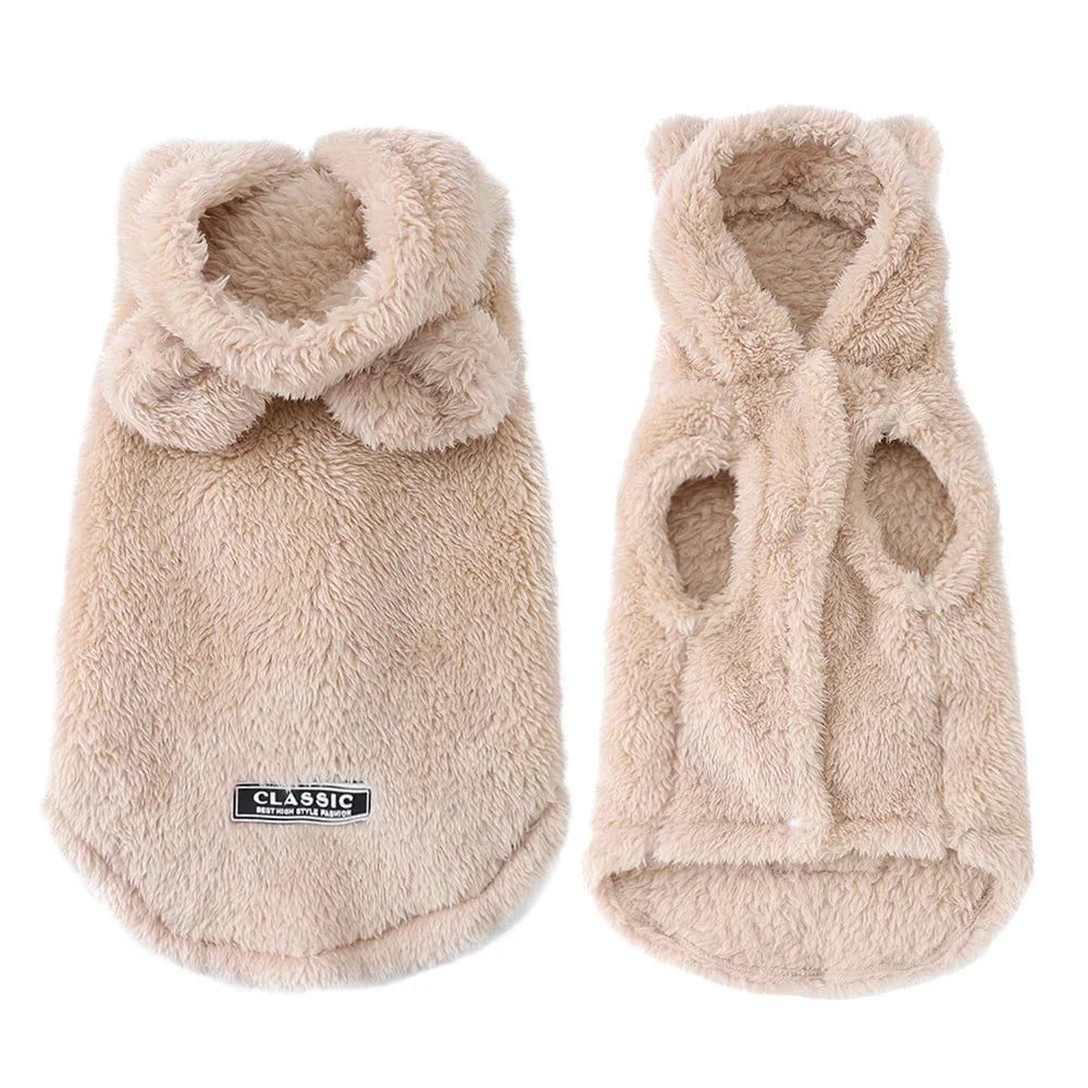 Soft Fleece Hooded Dog Coat - Beige / XS