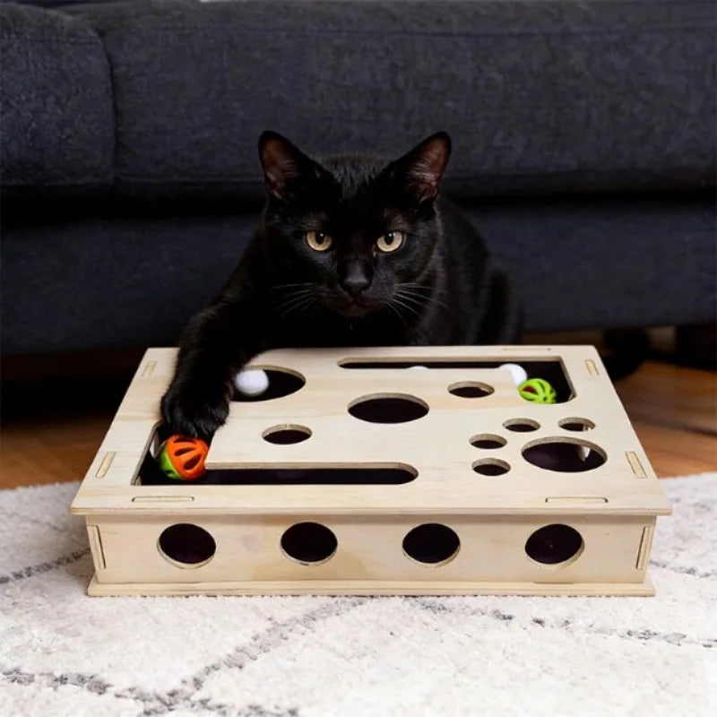 Wooden Cat Maze with Scratch Pad