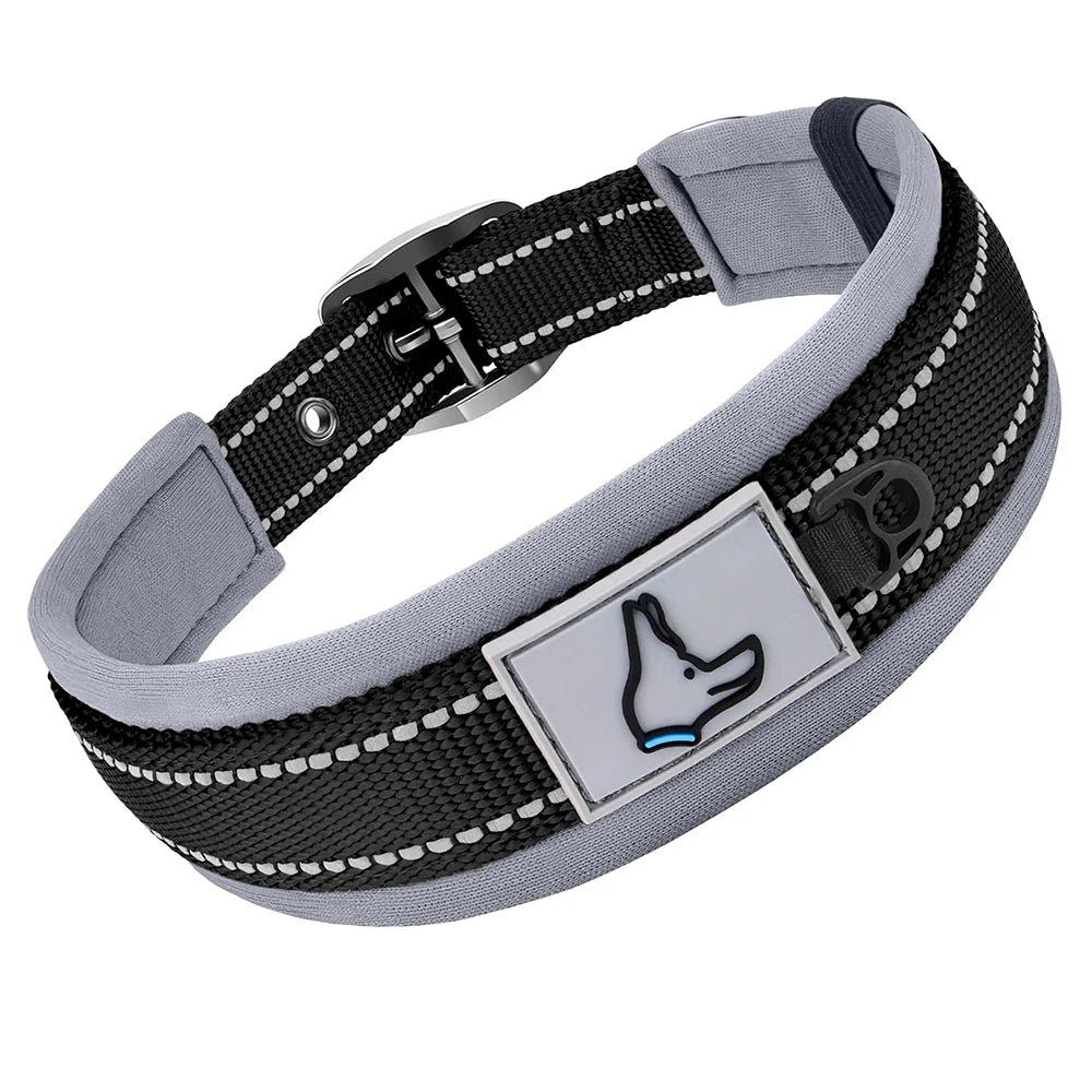 Padded Reflective Dog Collar - Black / L