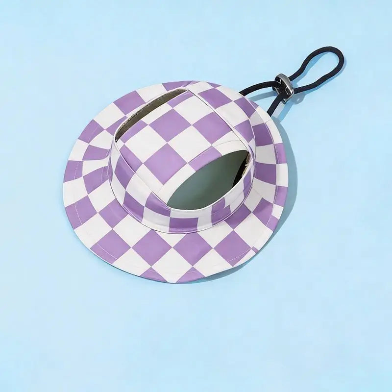 Pet Bucket Hat with Ear Holes - Purple Plaid / M
