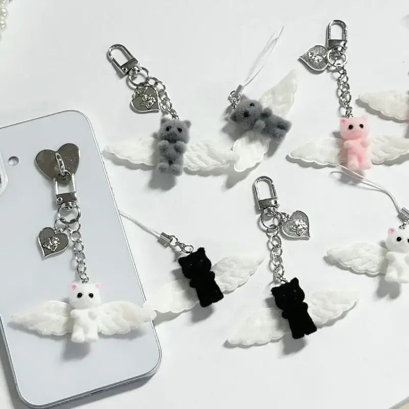 Angel Wings Kitty Heart Keyring