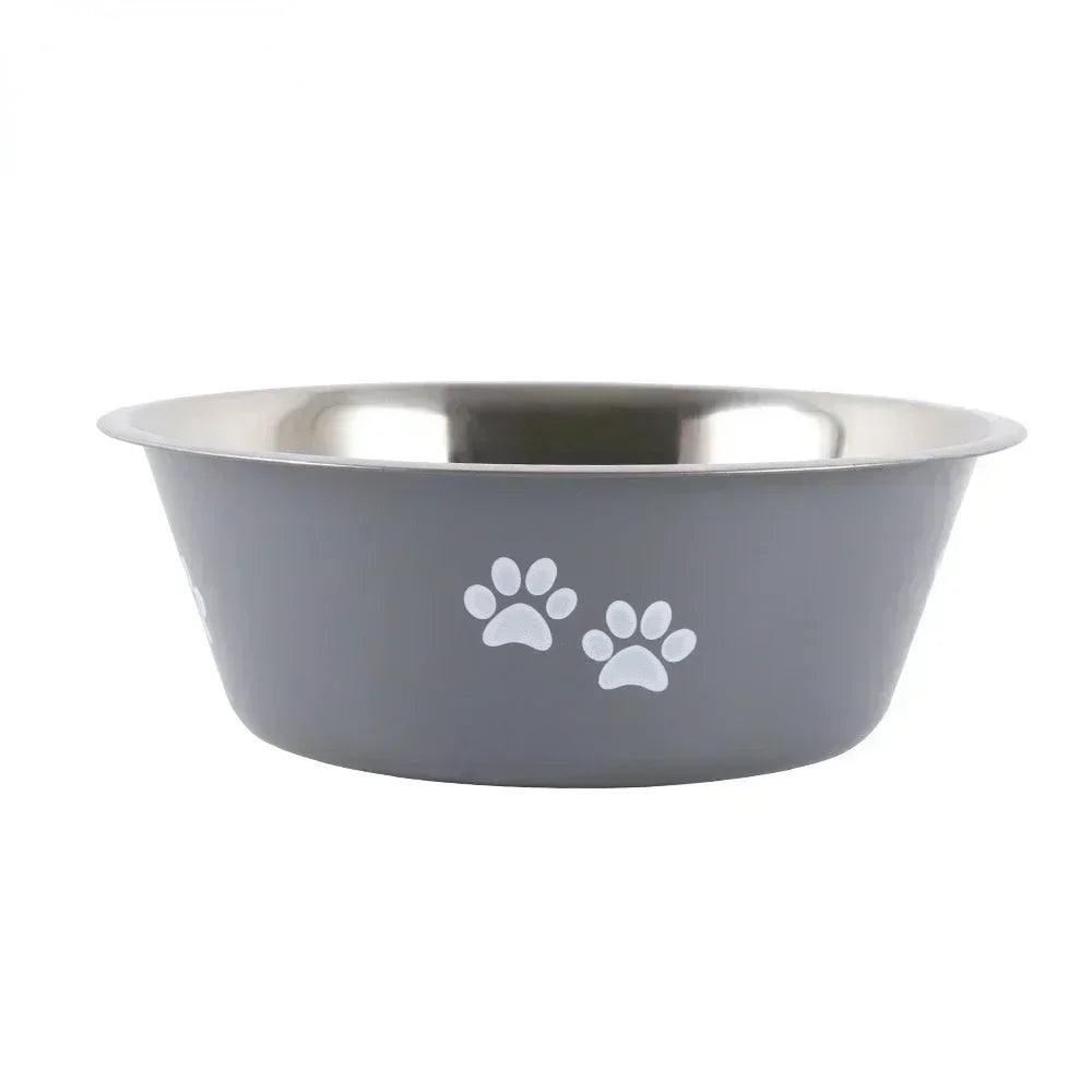 Stainless Steel Paw Print Dog Bowl - Grey / M (860 ml)