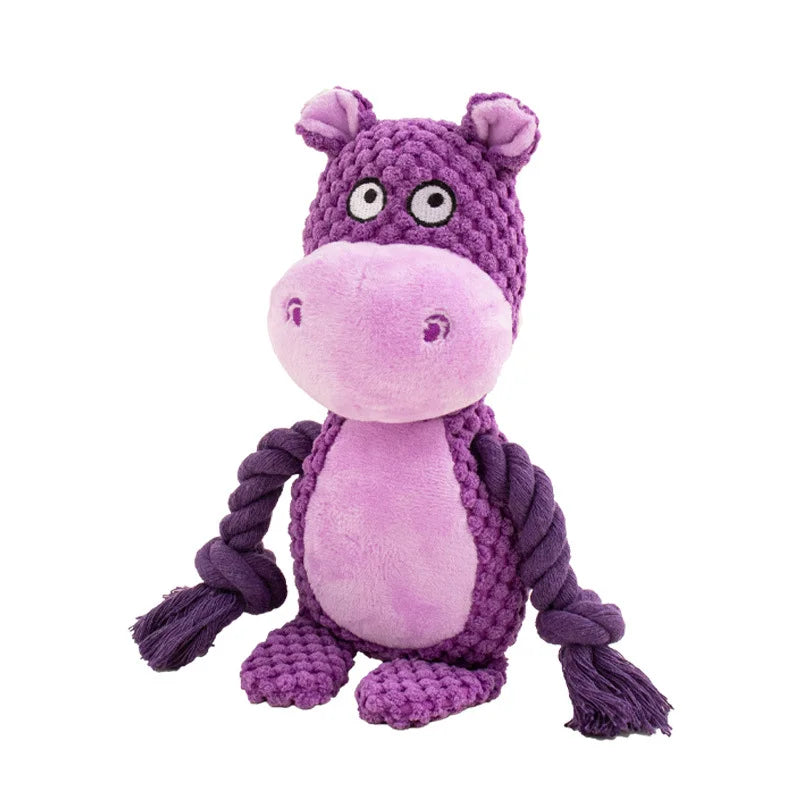 Knotted Plush Animal Dog Toy - Hippo