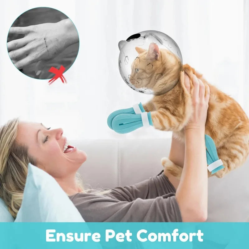 Cat Grooming Hood with 4 Paw Covers, Size M