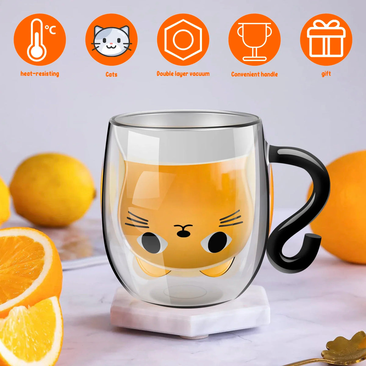 Double-Wall Glass Cat Mug