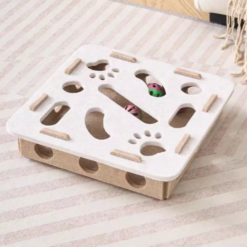Felt Puzzle Maze Cat Toy with Ball - White Square