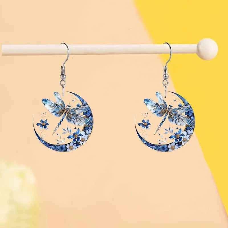 Starry Night Moon Cat Earrings