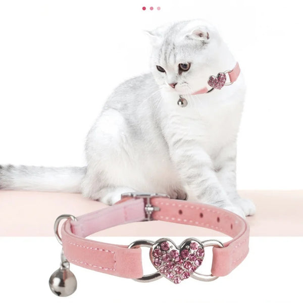 Velvet Heart Cat Collar with Bell