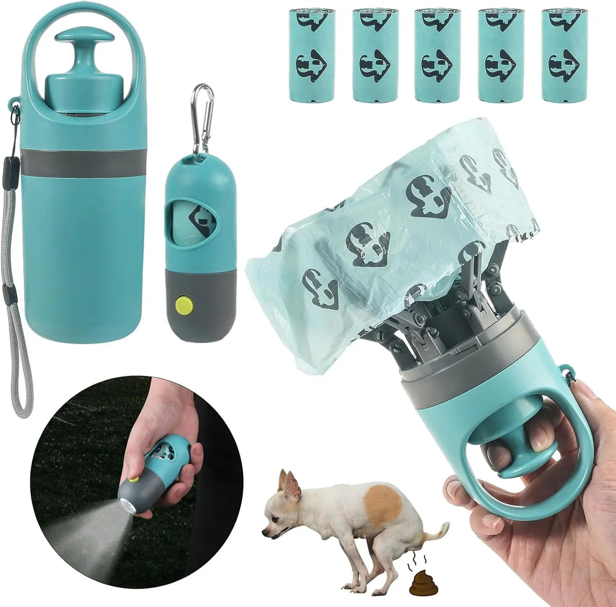 Claw Poop Scooper with Bag Holder - Blue and grey