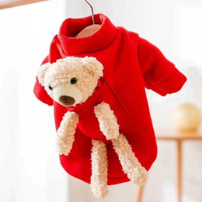 Hoodie with Teddy in the Pocket - Red / S
