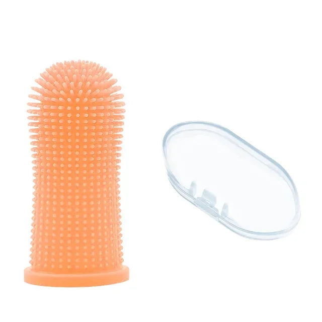 Silicone Finger Toothbrush for Dogs and Cats - 1pc-orange