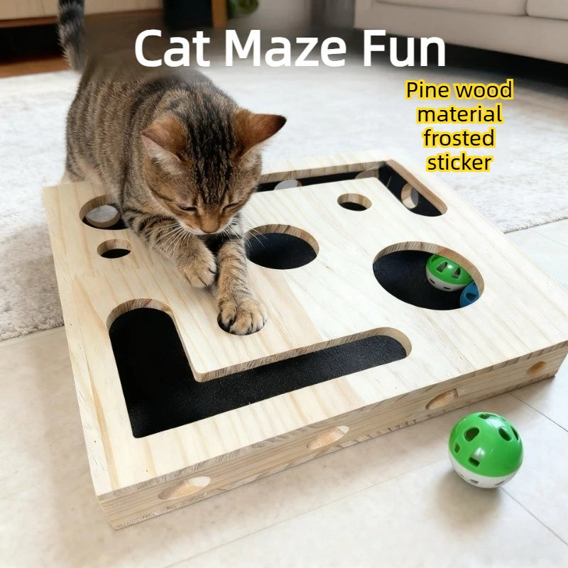 Wooden Cat Maze with Scratch Pad