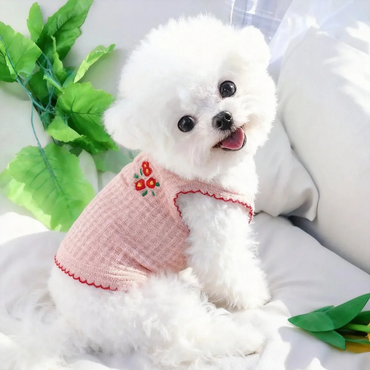 Embroidered Summer Vest for Small Dogs - Pink / XS