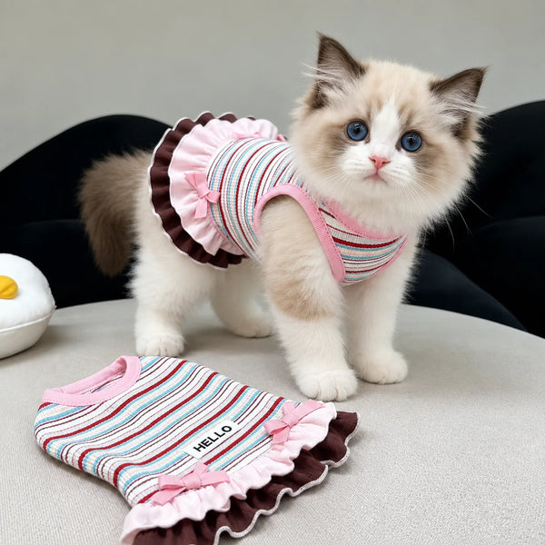 Striped Frill Dress for Cats and Small Dogs