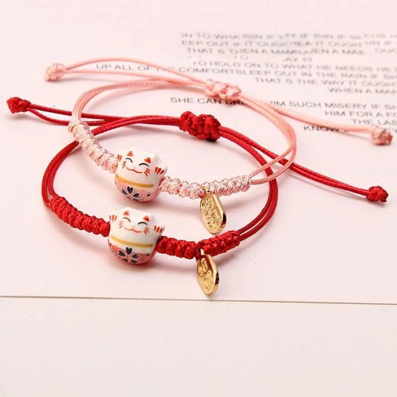 Ceramic Lucky Cat Braided Bracelet
