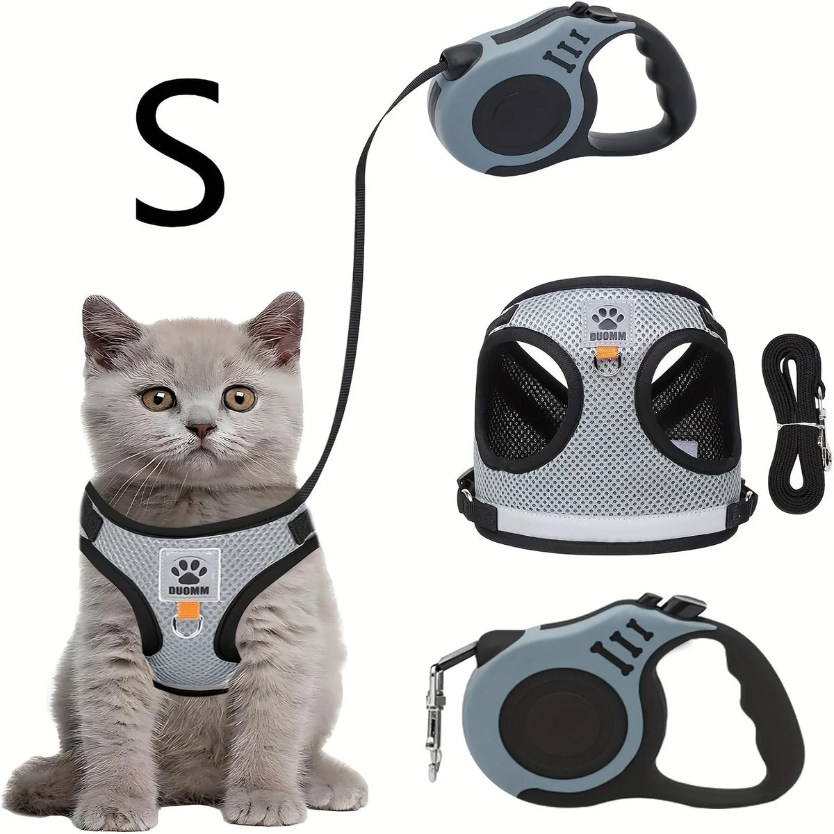 Cat Harness with Retractable Lead - S