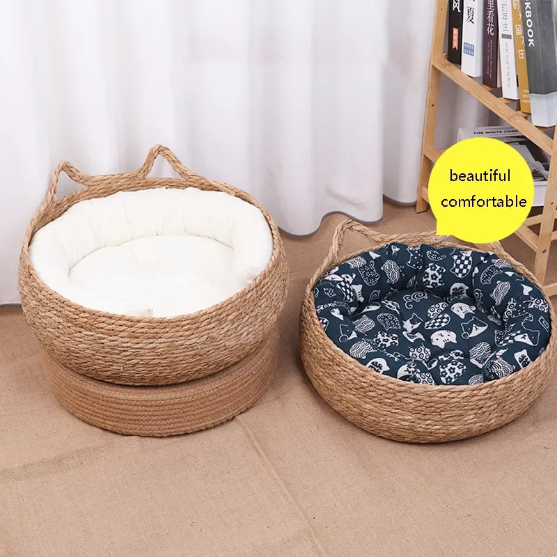 Hand-Woven Cat Basket Bed