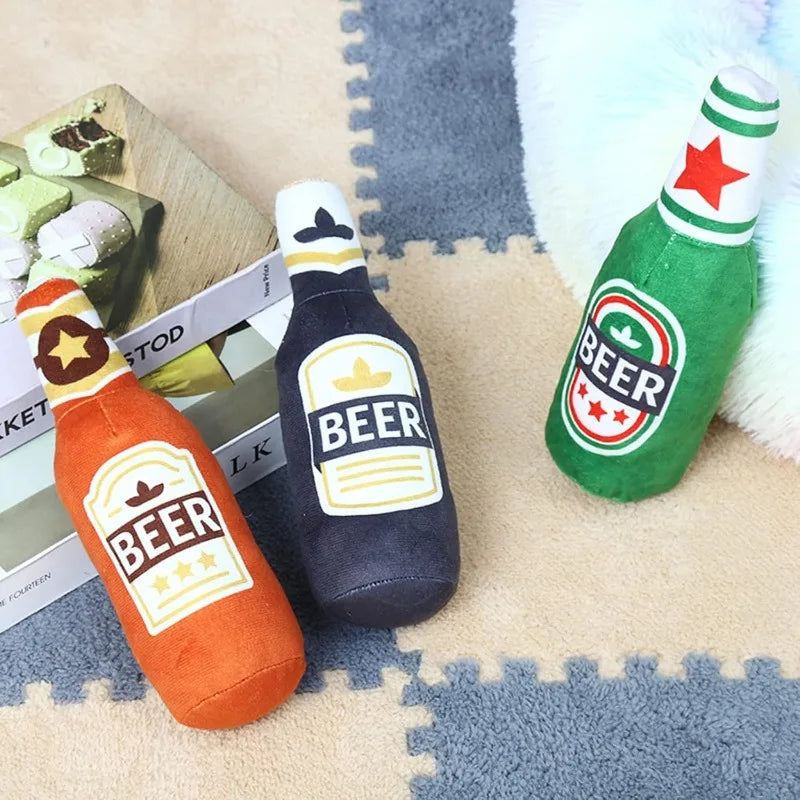 Squeaky Plush Bottle Dog Toy