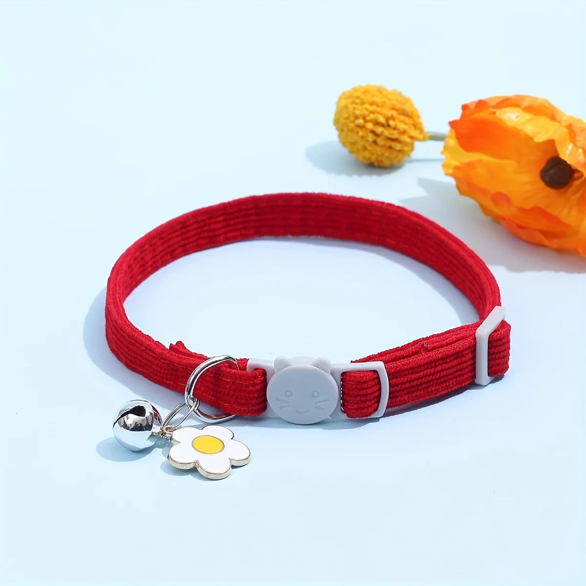 Cat Collar with Bell and Flower Charm - Red