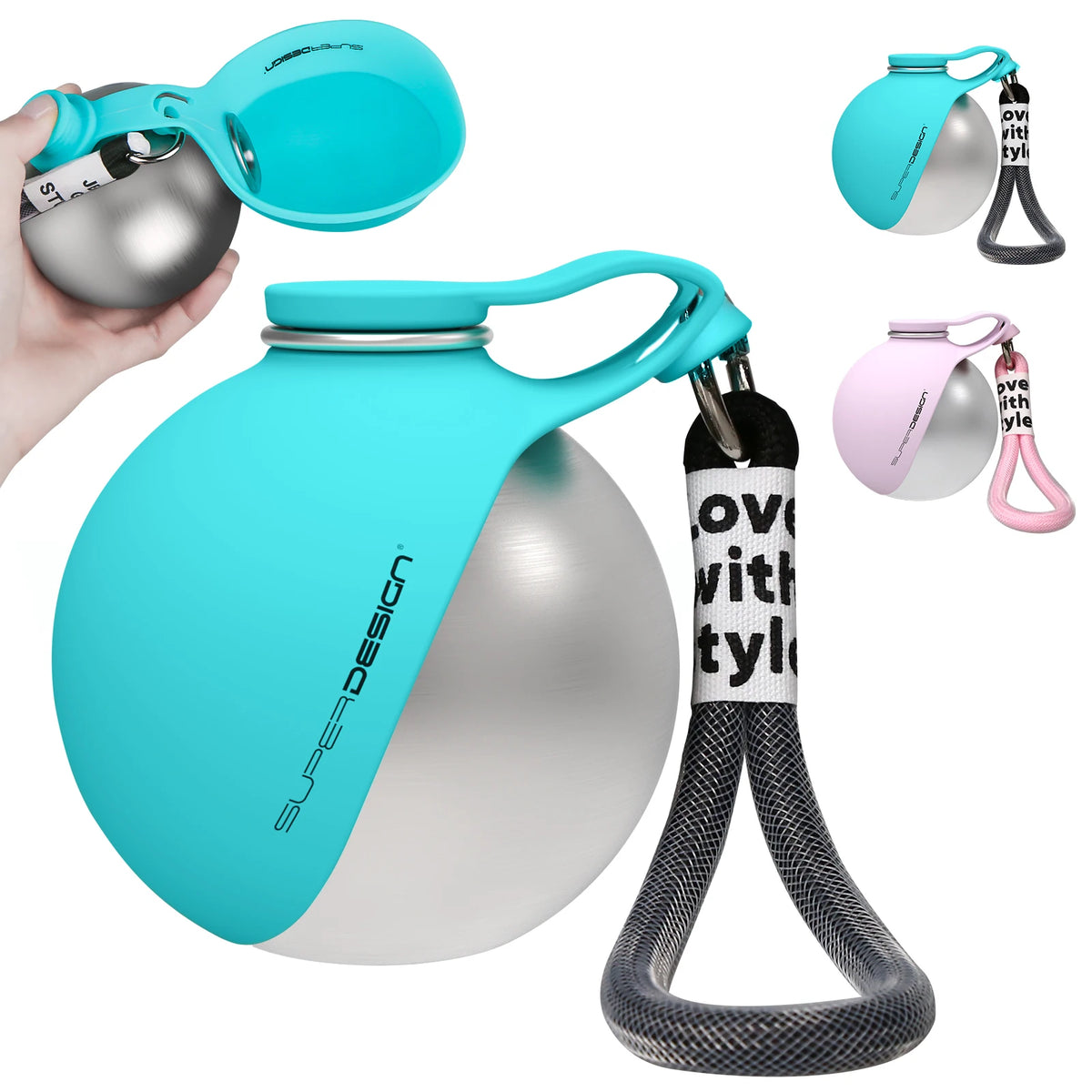 Portable dog water bottle with silicone bowl - Blue