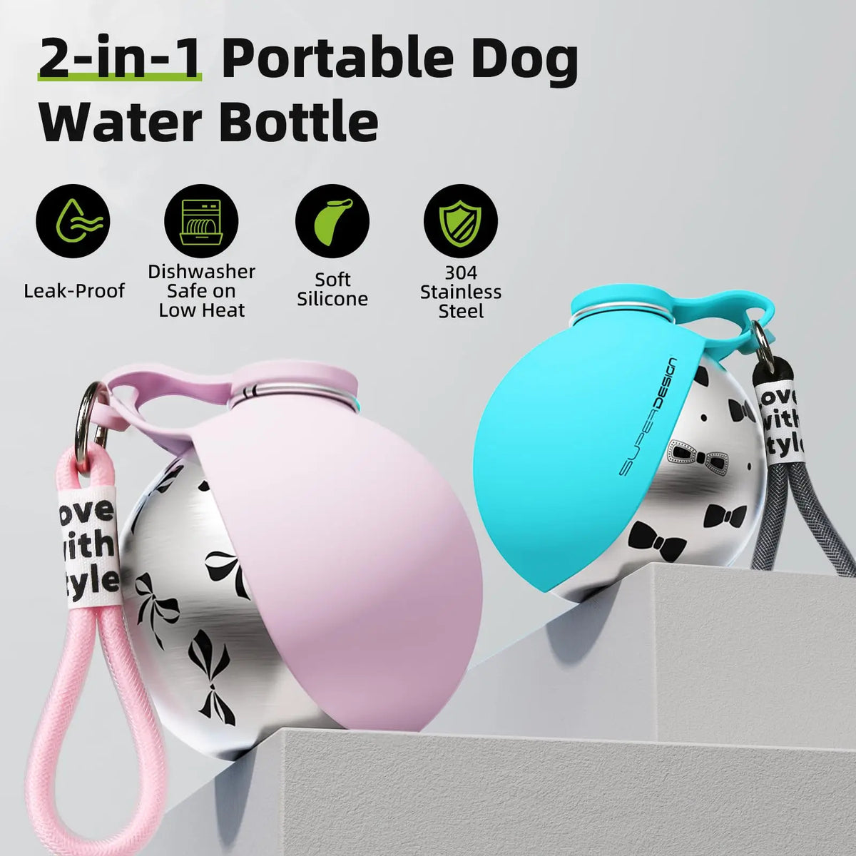 Portable dog water bottle with silicone bowl