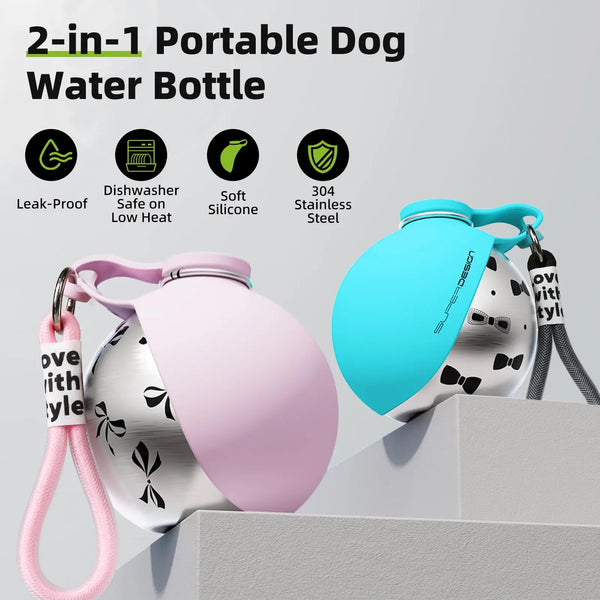 Portable dog water bottle with silicone bowl